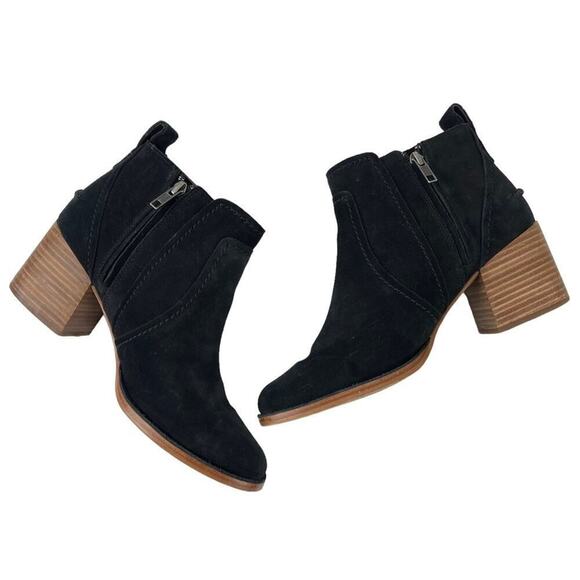 UGG Leahy Black Suede Leather Ankle Boots Stacked Block Heel Booties Size 9 - Picture 6 of 14